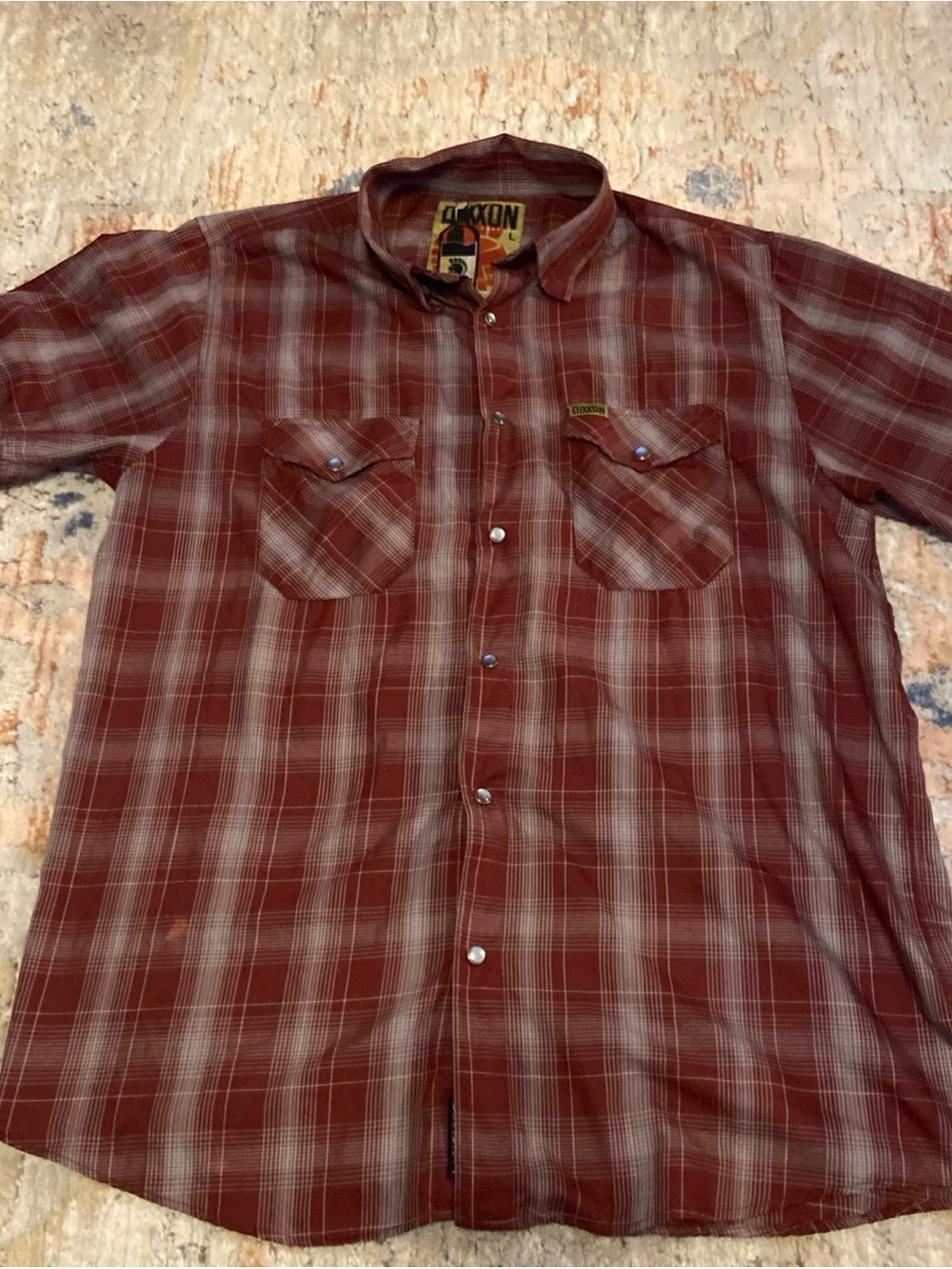Dixxon The Magnum Shirt Mens Large Red Plaid Bamboo Short Sleeve Pearl Snap
